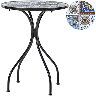 Beliani Gartentisch Ø 60 x 75 cm Schwarz/Blau/Braun