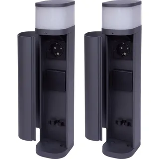 Novatool 2x Pollerleuchte außen mit Steckdose 2-fach Anthrazit rund mit Blende IP44 Steckdose Gartensteckdose Outdoor Steckdosesäule Garten Steckdosenturm (Elektro)