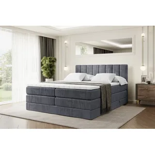 altdecor Boxspringbett mit Matratze Topper, Polsterbett mit Bettkasten OTTA KING - 180x200 - Dunkelgrau Samt - H3- und H4- Matratzen, u... - Dunkelgrau