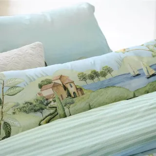 Pip Studio Dekokissen Nackenrolle La Campagna Grün Obstbäume Zypressen See Haus Mediterran Natur Toskana Gestreift, Größe:30 x 90 cm