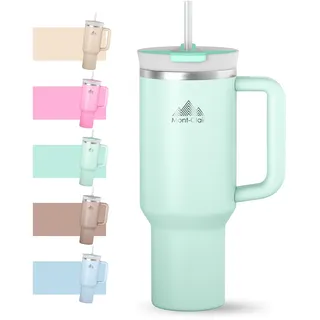 Mont-Clair Tumbler - Trinkflasche mit Strohhalm 1.2L - Auslaufsicher Thermobecher mit Strohhalm Kühlt 10 Stunden - 48 Stunden Eisgekühlt - Trinkbecher mit Deckel und Strohhalm BPA Frei - Matcha Grün