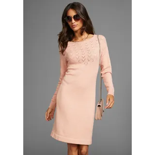 Laura Scott Strickkleid mit Ajourdetails und schönem Rundhalsausschnitt, rosa