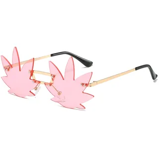 YAMEIZE Vintage Maple Leaf Shape Sonnenbrille - Irregular Funny Metall Rahmen Brille für Damen Heren UV400 Schutz Schatten Party Funky