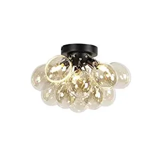 Qazqa - Design Deckenleuchte I Deckenlampe I Lampe I Leuchte schwarz mit Braunglas 3-flammig-Licht - Uvas I Wohnzimmer I Schlafzimmer - Kugel I Kugelförmig - LED geeignet G9