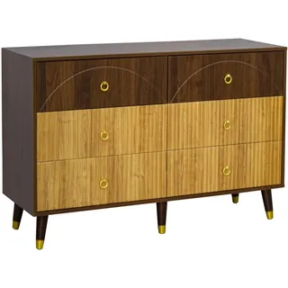 Urban Meuble Sideboard 120cm in Dunkelbraun & Natur mit 6 Schubladen , Eichefarben , Holzwerkstoff , Rechteckig , 120x81x40 cm , Kleinmöbel, Kommoden, Sideboards