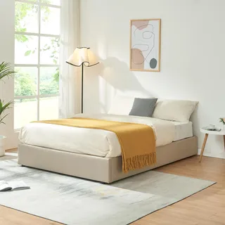 Polsterbett 'Nola' mit Bettkasten 140 x 200 cm Leinen Beige - Beige