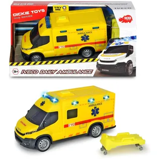 DICKIE Toys 203713012014 - SOS Belgischer Krankenwagen Iveco 1-32, Spielzeugauto mit Freischleife, Licht und Sound, 18 cm ab 3 Jahren