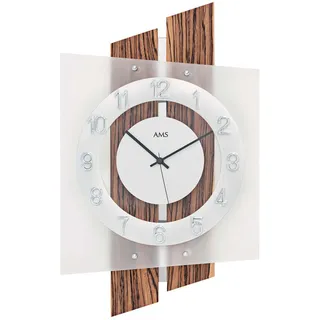 AMS 5531 Wanduhr Funk Funkwanduhr analog Holz-Optik mit Aluminium - Braun