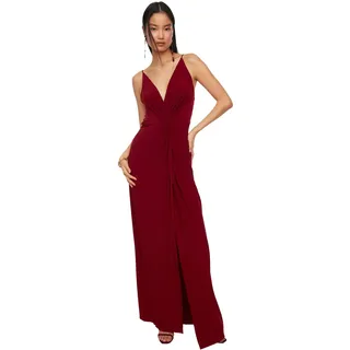 Trendyol Damen Women Prom/Bridesmaid Shift Regular Fit Knit Evening Dress Maxi-Abendkleid Für Abschlussball Brautjungfer, Normale Passform, Gestrickt, Burgunderfarben, 38 EU