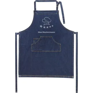 Jeans-Schürze mit Namen - Motiv Kochmütze - lustig - viele Motive - Kochschürze - Grillschürze - personalisiert - dunkelblau - Größe 75x90 cm - persönliches Geschenk - mit Wunschname - mit Wunschmotiv