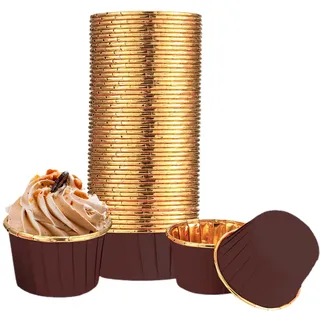 100 Stück Cupcake Muffin Förmchen aus Aluminiumfolie,Muffinförmchen Papier, Muffin Backförmchen papier Cupcake-Hüllen, Einweg-Backbecher fürGeburtstag, Weihnachtsfeier Partys Muffinform, Braun