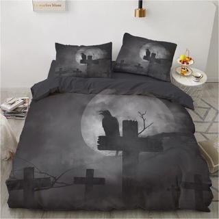 Luowei Gothic Bettwäsche 155x220 3 teilig Skull Halloween Bettbezug Set Weiche Microfaser Bettwäsche mit Reißverschluss und 2 Kissenbezüge 80×80 cm