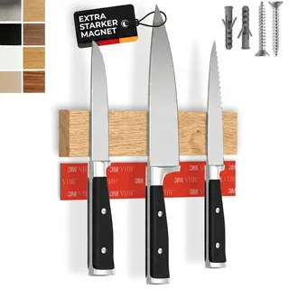 CUCINO Messer Magnetleiste selbstklebend - Vergleichssieger mit extra starkem Magnet - Einfache Montage mit 3M Klebeband ohne Bohren, Eiche 25cm