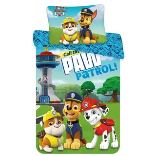 JFabrics Bettwäsche für Babys, Motiv: Paw Patrol, wendbar, Bettbezug 100 x 135 cm + Kissenbezug 40 x 60 cm, Marcus, Chase und Ruben