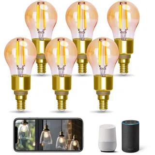 Aigostar Alexa Glühbirne E14, Smart LED Vintage Lampe, Smarte Glühbirne G45 Bernstein Globe, 4.5W 470LM, Warmweiß Dimmbar 2700K -6500K, Kompatibel mit Alexa und Google Home, 6 Stücke