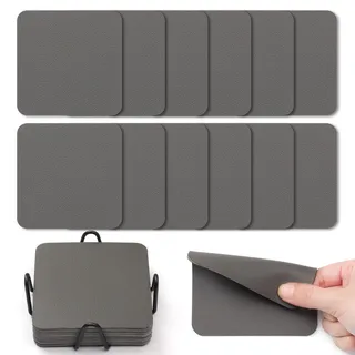 Myir JUN Untersetzer Gläser 12er Viereckige Glas Untersetzer Set 10cm Doppelseitige Untersetzer Teller Wasserfeste rutschfeste Untersetzer mit Untersetzerhaltern(Grau)