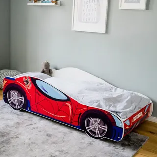 Autobett Kinderbett Jugendbett 70x140 | 80x160 mit Rausfallschutz Matratze optional | Kinder Spielbett Rennfahrer 140x70 cm - Rot