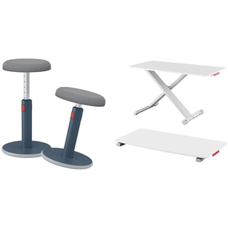 Leitz Ergo Set Active Sitz-Steh-Hocker + Schreibtisch-Aufsatz, Bürohocker mit 46 cm bis 79 cm Höhe, Höhenverstellbarer Aufsatz für Monitore & Laptops, TÜV & IGR-Zertifiziert, 65180089 + 65330085