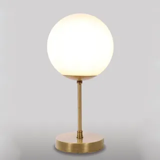 Premium Tischlampe Glas Kugel aus Messing in Bronze hell Weiß E14 Tischleuchte