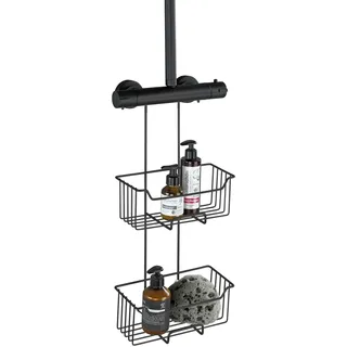 Wenko Thermostat-Dusch-Caddy Milo, 2 Etagen, zum Einhängen ohne Bohren, rostfreier Edelstahl, Schwarz