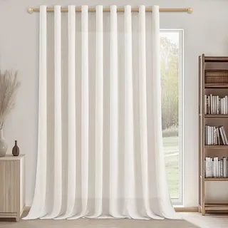 CUTEWIND Extra Breite Vorhang Leinenoptik mit Ösen Lichtdurchlässig 1 Stück H 245 x B 300 cm Boho Gardine für Wohnzimmer Schlafzimmer Große Fenster Curtains Living Room, Elfenbeinweiß