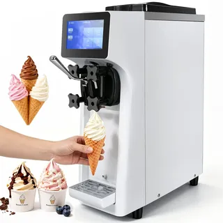 Vevor Kommerzielle Eismaschine, 10 L/h Leistung, Softeismaschine Einzelne Geschmacksrichtung, Arbeitsplatte, 4 L Trichter, 1,6 L Zylinder, Touchscreen, Automatische Reinigung, Vorkühlung Snackbars