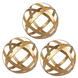 YIYA Gold Dekokugel 3er Set - Metallkugel Dekoration - Metallband Dekokugel - Metallkugel Tischdekor für Wohnzimmer Schlafzimmer Küche Büro Couchtisch Schreibtisch