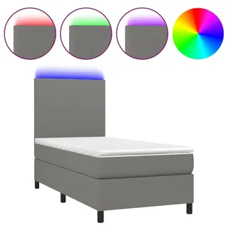 vidaXL Boxspringbett mit Matratze & LED Dunkelgrau 80x200 cm Stoff - Grau