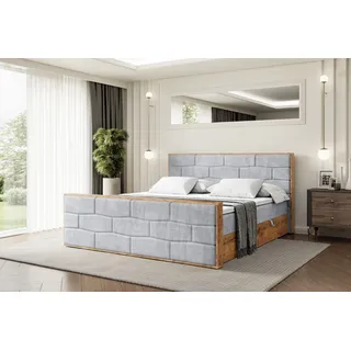 ALTDECOR Boxspringbett mit Matratze und Lattenrost, Topper, Fußteil,Polsterbett mit Bettkasten, Bett mit Stauraum H4-Matratze, Doppelbett, Boxbett  - LOLLI8-Z - 120x200 - Grau Monolith - Hellgrau
