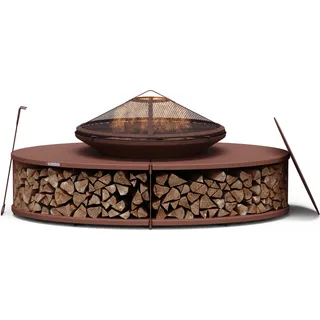 Blumfeldt Ebeko Feuerschale - 3-in-1 Feuerschale Mit Grillrost & Tisch, Robuster Stahl, Inkl. Funkenschutz, Schürhaken, Holzscheitablage & Regenschutz, Perfekt Für Garten & Terrasse