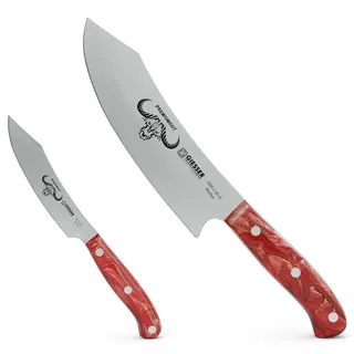 Giesser seit 1776 - Made in Germany - Messerset 2 teilig, Red Diamond, PremiumCut, Kochmesser 20 cm, Acryl, Officemesser 10 cm, rot, rostfrei, scharfes Grillmesserset