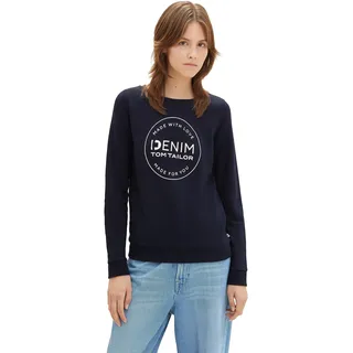 TOM TAILOR Denim Damen Sweatshirt mit Logo-Print, sky captain blue, XXL