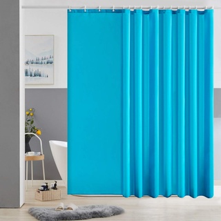 Furlinic Duschvorhang Überlänge Badvorhang Anti-schimmel für Dusche und Badewanne Textile Vorhänge aus Stoff Antibakteriell Wasserdicht Aquamarine Extra Breit 275x180cm mit 18 Duschringen.