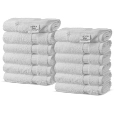 Chakir Turkish Linens 100% Baumwolle, Premium-türkische Handtücher für Badezimmer, 33 x 33 cm, Waschlappen, 12 Stück – Weiß