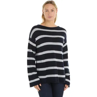 Tommy Hilfiger Damen Pullover Soft Wool Boat-Neck Strickpullover, Mehrfarbig (Breton Stp/ Desert Sky/ Ecru), S