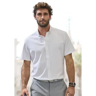 Kurzarmhemd H.I.S "Regular Fit", Herren, Gr. XXL (45/46), N-Gr, weiß, Web, Obermaterial: 100% Baumwolle, unifarben, regular fit, Rundhals, abgesteppte Kante, Hemden Kurzarmhemd, in hochwertiger Struktur Optik, Topseller