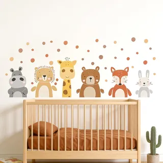 GZRXIOU Wandtattoo Waldtiere Wandaufkleber Tiere, Dschungel Tiere Giraffe Wandtattoo Tie, Kinderzimmer Mädchen Junge Nordisches Design Dschungel Wandtatto für Babyzimmer, Schlafzimmer spielzimmer