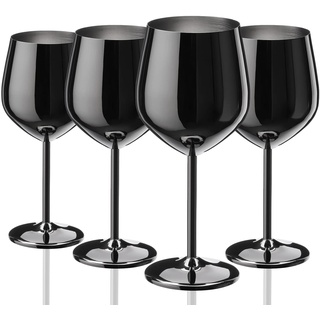 WOTOR Schwarze Weingläser 4er Set, 540ml Edelstahl Weingläser, Robust & Unzerbrechlich Kelche,Passend Für Outdoor, Camping, Pool, Reisen