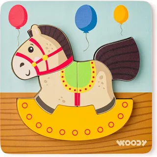 Woody Baby Puzzle Schaukelpferd mit großen, leicht zu fassenden Teilen, schwarz-weiß, 15x15x1,5 cm