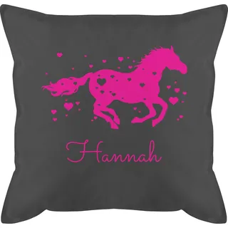 Kissen 50x50 - Pferd - Pferde Geschenk Mädchen - 50 x 50 cm - Grau - pferdekissen Horse schmusekissen Reiter zierkissen personalisiertes personalisierte pferdeliebhaber Name pferdemotiv