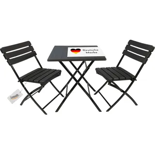 Balkonmöbel Set 3teilig, klappbar, 2x Balkonstühle + 1x Balkontisch, Holzoptik - Schwarz