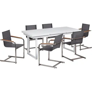 BELIANI Gartenmöbel-Set, weiß/grau Aluminium, Edelstahl, Ausziehbarer Esstisch, 6 Sitzer, Outdoor-Möbel, modern - Weiß, Grau, Silber