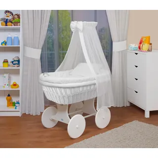 WALDIN Baby Stubenwagen-Set mit Ausstattung, XXL, Bollerwagen, komplett,Weiß,Gestell/Räder weiß lackiert - Weiß