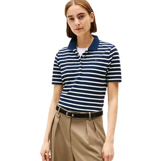 Tommy Hilfiger Damen Poloshirt Kurzarm Regular Fit, Mehrfarbig (Dark Night Navy/Ecru STP), S