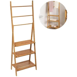 Avilia Handtuchhalter für Badezimmer mit 3 Ablagen - Handtuchregal mit 3 Ablagen aus Bambus, 53 x 30 x 153 cm