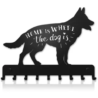 SirHoldeer Schäferhund Deko, Hundegarderobe, Hundeleinenhalter Wand, Schlüsselbrett Schwarz, Wandhaken für Hundeleine, Halsband oder Schlüssel, Geschenkideen für Hundebesitzer, Wanddeko Metall