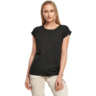 Build Your Brand Damen T-Shirt Ladies Extended Shoulder Tee, lang geschnittenes T-Shirt für Frauen, Baumwolle, Black, XS