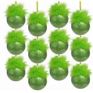 XehCaol Weihnachtsbaumkugeln Lustige Weihnachtskugeln Satz Christbaumkugeln Kunststoff Weihnachtskugeln Weihnachtsbaumschmuck Urlaub Hängende Ornamente Dekoration (Grinch mit Haaren-12pcs)