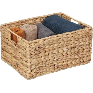 Relaxdays Aufbewahrungskorb geflochten aus Wasserhyazinthe 31 x 39 x 22 cm braun