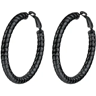 PROSTEEL Damen Ohrstecker 40 mm Schwarz Creolen Huggie Hoop Ohrringe Modeschmuck Muttertag Valentinstag